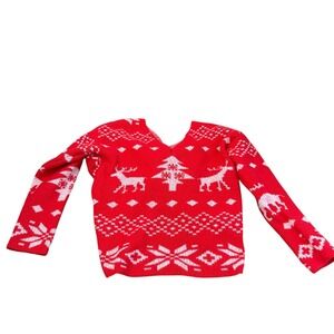 Womens Red White Reindeer Snowflake Christmas Sweater XL Holiday